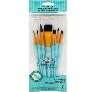 Royal & Langnickel Crafters Choice Rubber Grip Brush Set - (7 Pieces) Black Taklon Variety  RCC 417